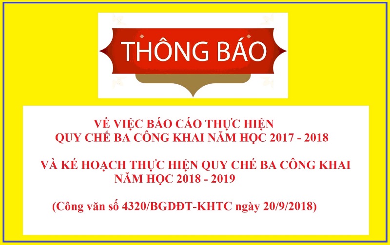 Công văn của Bộ GD&ĐT về việc hướng dẫn thực hiện báo cáo Quy chế ba công khai năm học 2017 - 2018 và Kế hoạch thực hiện Quy chế ba công khai năm học 2018 - 2019